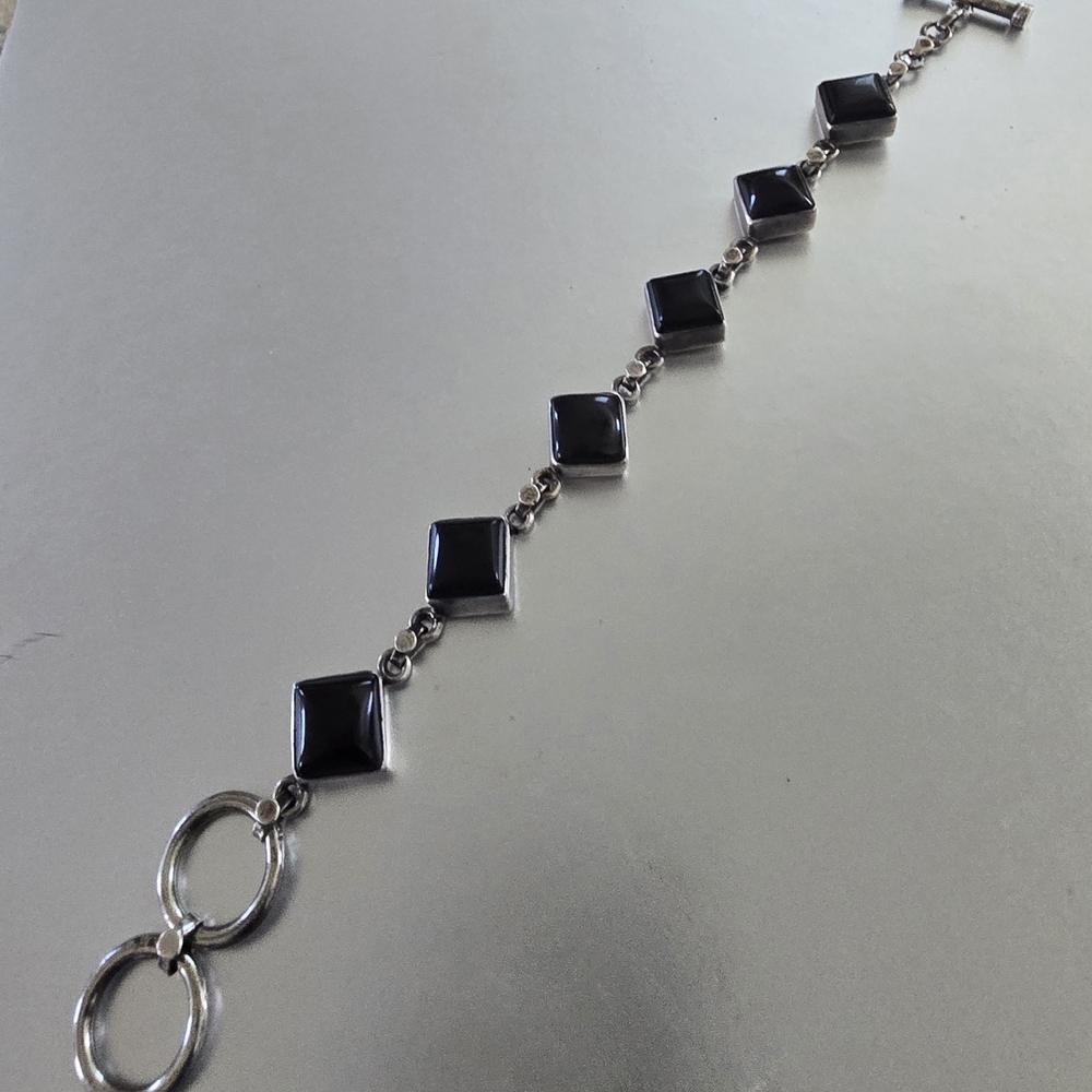 Black Onyx and Sterling Silver Geometric Bracelet